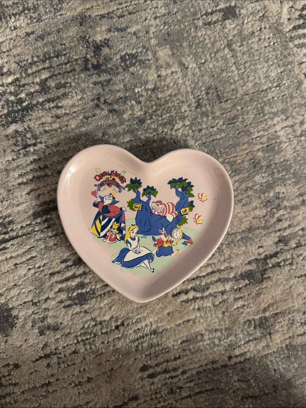 Pastel Pink Heart Ceramic Trinket Dish with Storybook Character Art